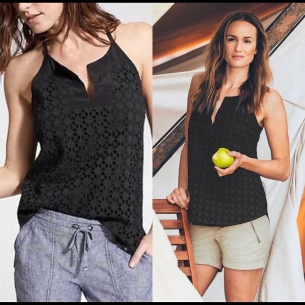 Athleta eyelet dunes black tank halter ties sz XS